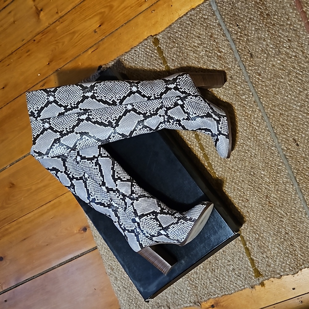 J. Crew High Heel Knee Boots Snake skin leather.